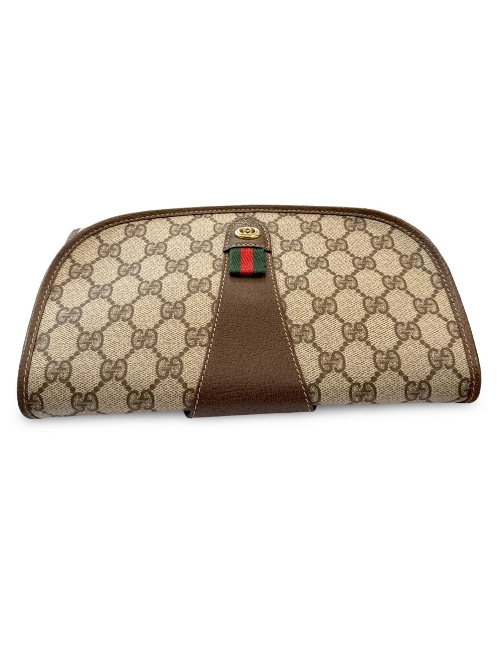 Vintage Gucci GG Supreme Monogram Web Clutch Bag Brown Canvas Leather Crossbody - Picture 10 of 14